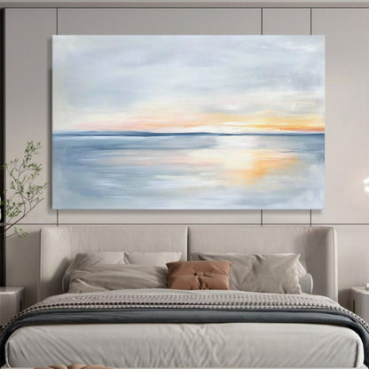 “Pastel Sea Sunset” - Soft Gray, Orange, Pink, Tranquil Seascape Painting On Canvas HB1005
