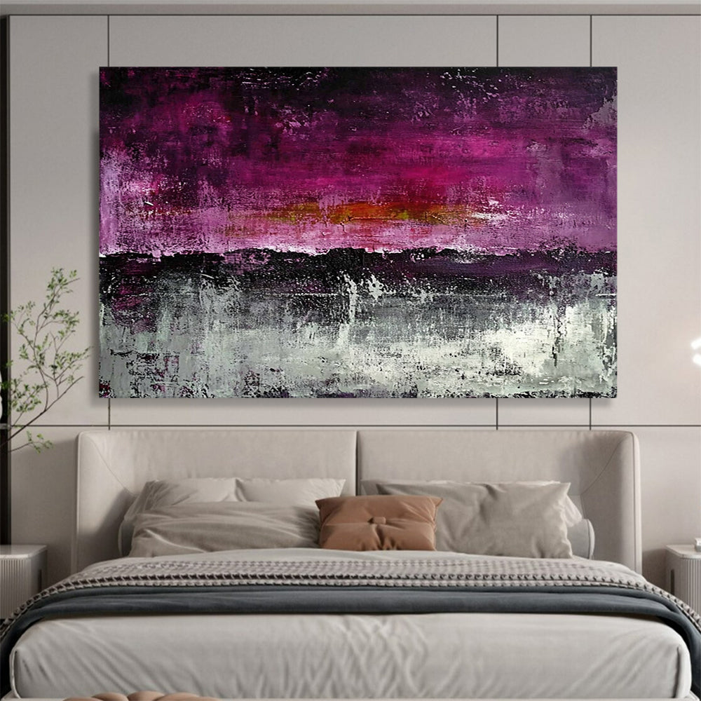 “Vibrant Purple and Gray Abstract” - Purple, Gray, Textured Layers, Abstract Expressionism Painting On Canvas HB0900