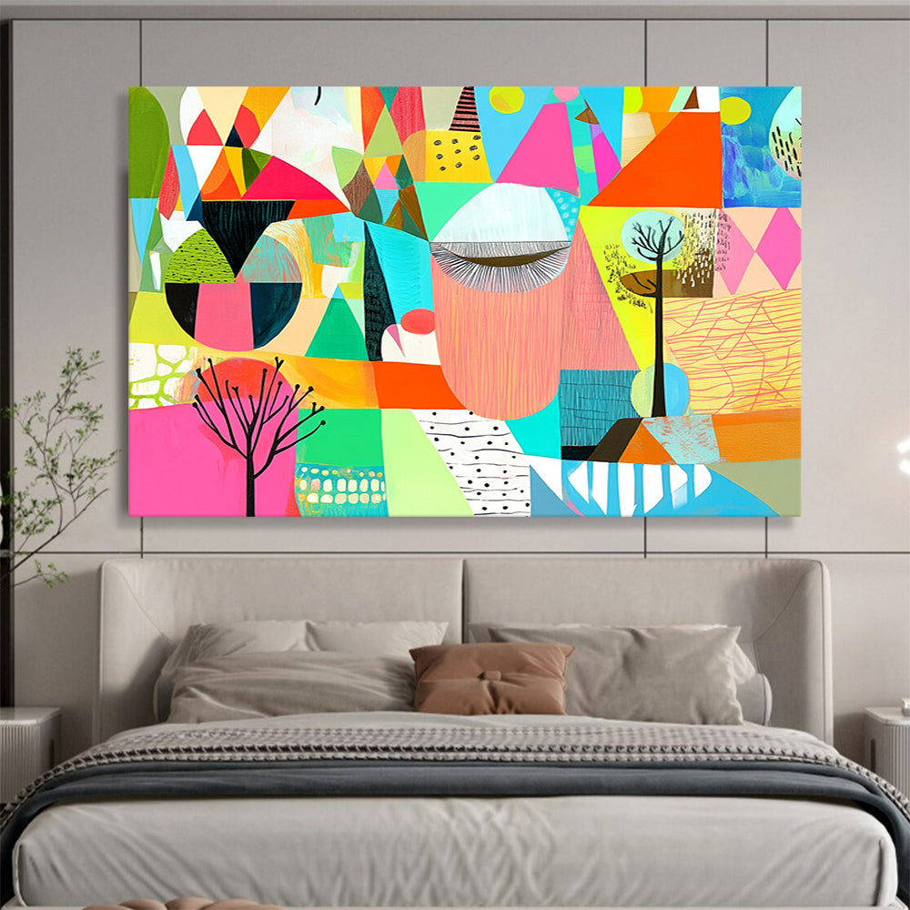 “Geometric Color Collage” - Multicolor, Geometric Shapes Painting On Canvas HB0742