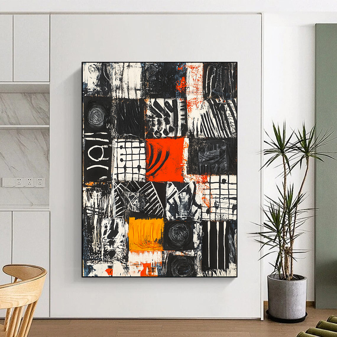 Colorful Geometric Patchwork "Vibrant Mosaic" Painting On Canvas HB298