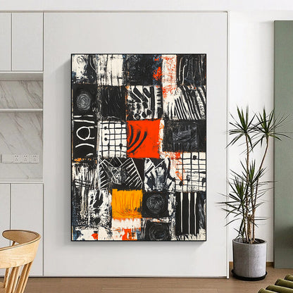 Colorful Geometric Patchwork "Vibrant Mosaic" Painting On Canvas HB298