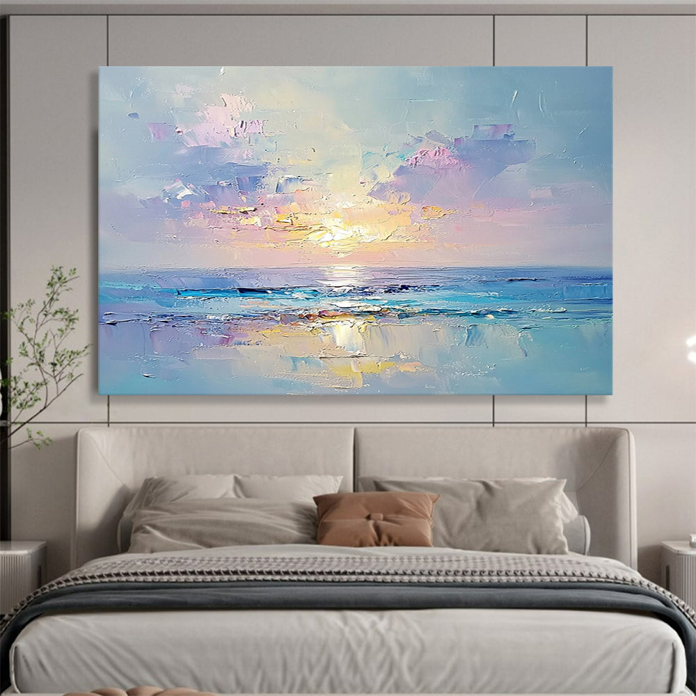 “Pastel Sunset Horizon” - Soft Pinks, Purples, Oranges, Abstract Seascape Sunset - Impasto Oil Painting HB1758