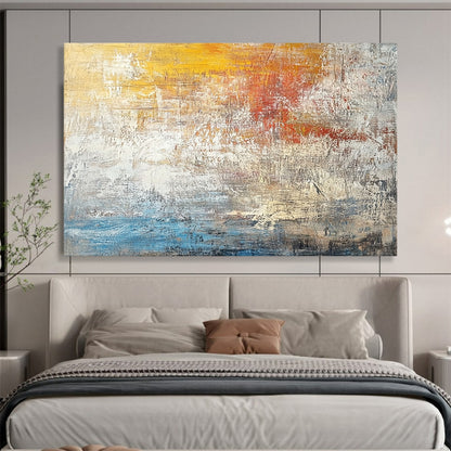 “Sunset Textures” - Yellow, Orange, Red, Blue, Layered Abstract Sunset Painting On Canvas HB1047