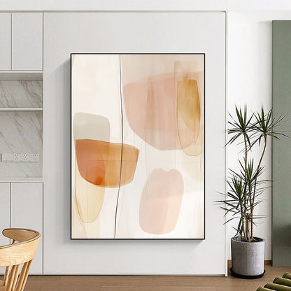 Contemporary hand-painted abstract art featuring peach and neutral tones with simple shapes and subtle watercolor textures for a serene aesthetic. DLZ1689