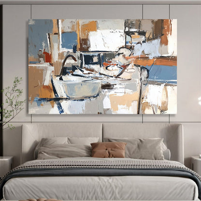 Neutral - Toned Kitchen Chaos – Abstract Acrylic Kitchen Scene Painting HB1466