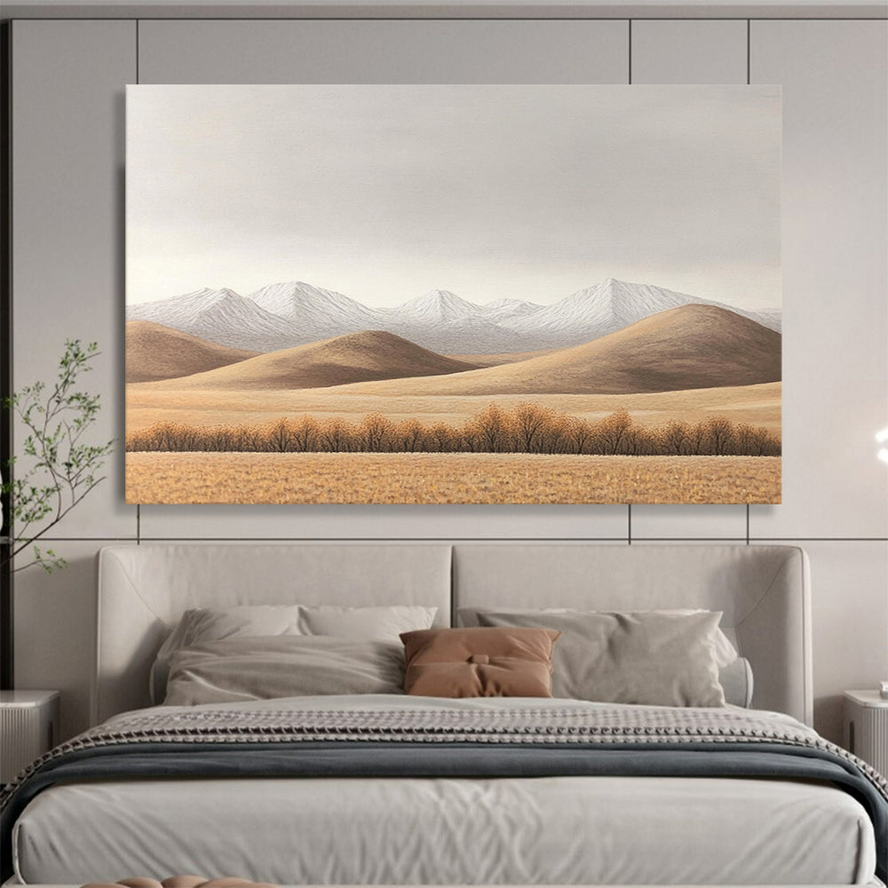 “Minimalist Mountain Landscape” - Brown, White, Gray, Simplified Nature Scene - Oil Painting HB1652