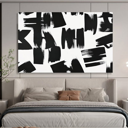 “Chaotic Black - White Brush Marks” - Black, White, Dynamic Marks Painting On Canvas HB0805
