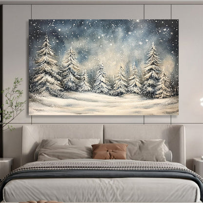 “Snowy Forest Night” - Blue, White, Snowy Trees, Landscape Painting On Canvas HB0777