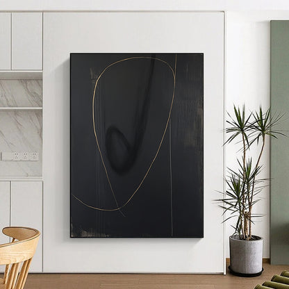 Black, Gold, Minimalist Curves "Midnight Gold Swirl" Abstract Minimalist Painting On Canvas HB112