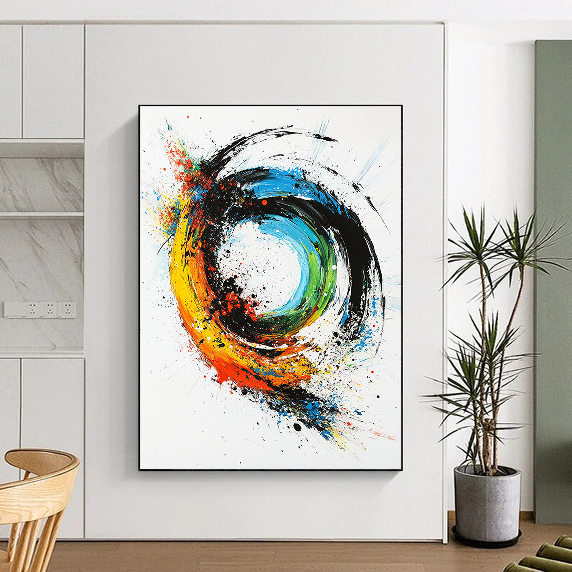 Colorful, Swirling Circle "Vibrant Color Vortex" Abstract Expressionist Painting On Canvas HB177