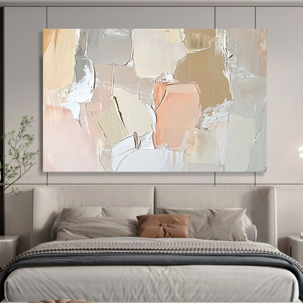 “Pastel Abstract Texture” - Beige, Pink, White, Soft Textured Painting On Canvas HB1013