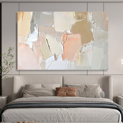 “Pastel Abstract Texture” - Beige, Pink, White, Soft Textured Painting On Canvas HB1013