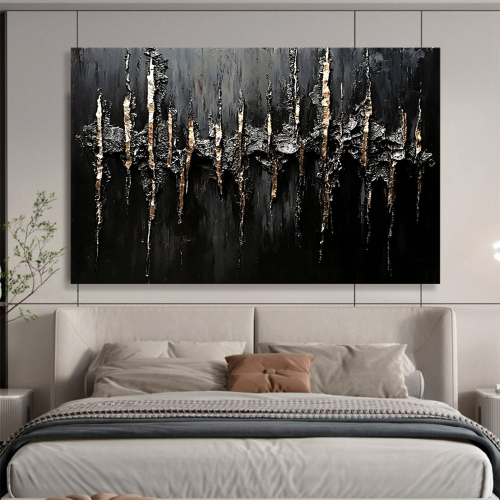 Textured Black & Gold Abstract - Impasto Minimalist Painting On Canvas HB0467