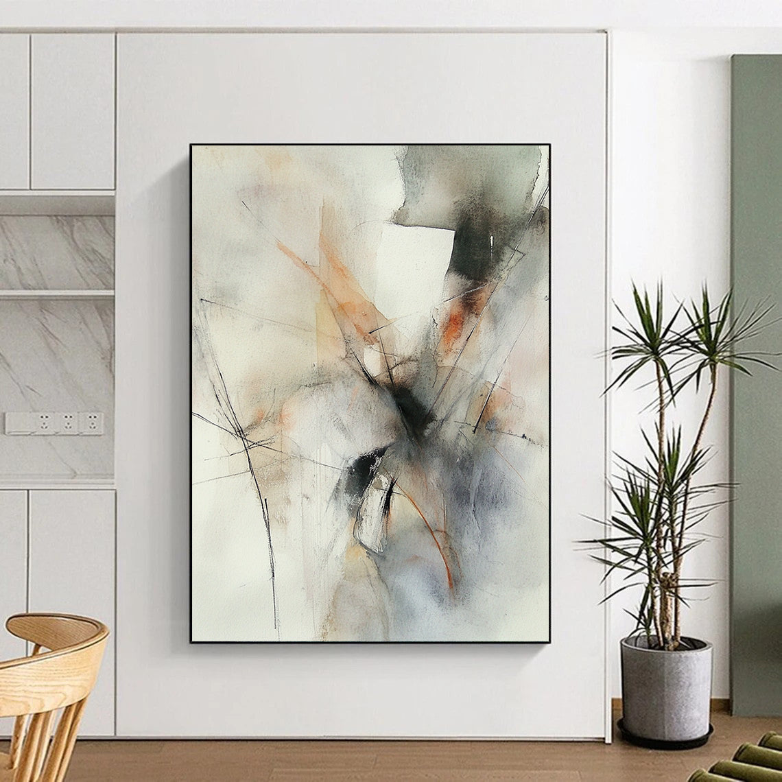 Contemporary abstract watercolor art captures the essence of wind with loose brush strokes and muted colors, conveying movement and emotion. DLZ1083