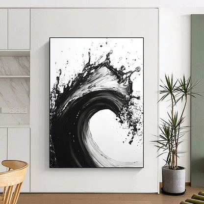 Black and White Explosive Wave "Wild Surge" Painting On Canvas HB286