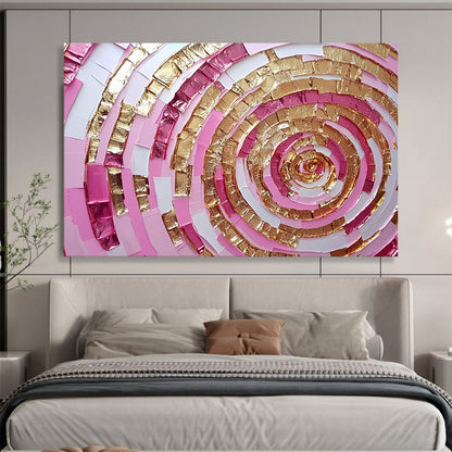 “Pink and Gold Spiral” - Shades of Pink, Gold, White, Layered Spiral Pattern - Mixed - Media Collage HB1727