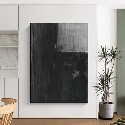 Contemporary abstract painting featuring a black and white oil depiction of an old film negative with a grainy eerie texture. DLZ1142