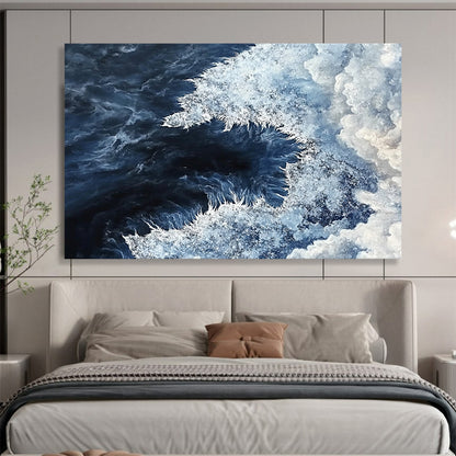 “Ocean Vortex” - Deep Blue, White, Dynamic Sea Painting On Canvas HB0696