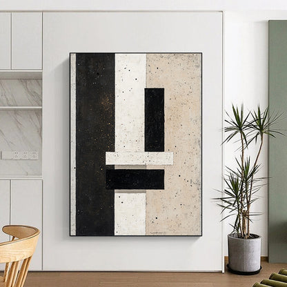 Black, White, Beige with Speckled Patterns "Starry Structure" Abstract Painting On Canvas HB014