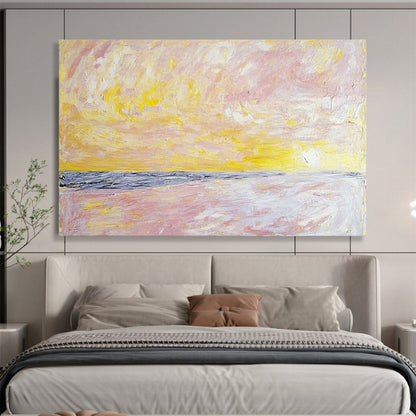 “Pastel Sunrise Beach” - Pink, Yellow, Purple, Abstract Dawn - Impressionist Acrylic Painting HB1509
