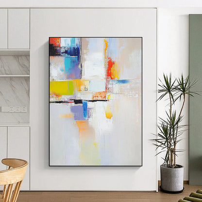 Contemporary hand-painted abstract artwork featuring vibrant colors and dynamic shapes perfect for elevating modern spaces. DLZ1780