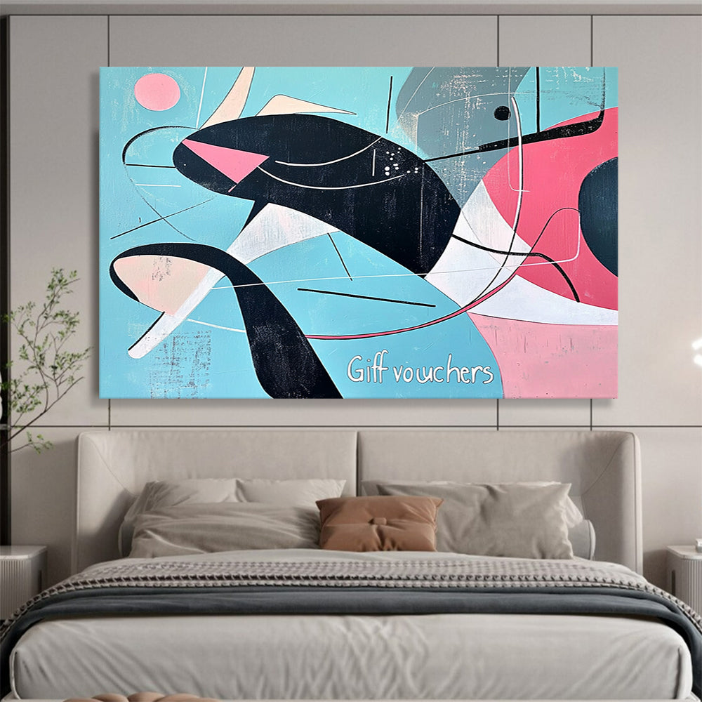 “Mid - Century Modern Whale” - Black, Pink, Blue, Geometric Whale HB1127