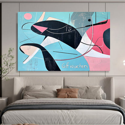 “Mid - Century Modern Whale” - Black, Pink, Blue, Geometric Whale HB1127