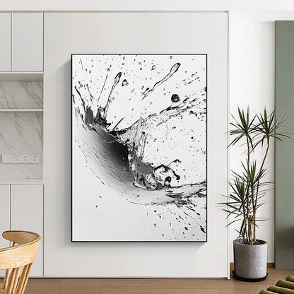 Black, White, Splashing Ink Drop "Ink Drop Explosion" Abstract Expressionist Painting On Canvas HB138