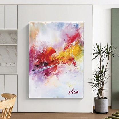 Contemporary abstract artwork featuring the word Ethsun in elegant calligraphy with warm colors and soft brushstrokes creating a serene atmosphere. DLZ1067
