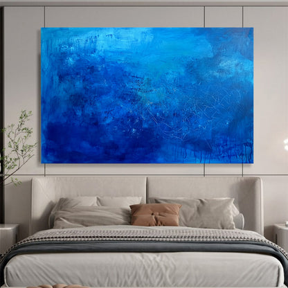 “Deep Blue Textured Abstraction” - Blue, White, Textured Swirls Painting On Canvas HB0814