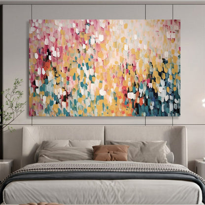 Yellow - Pink Dot Abstract - Cheerful Dining Room Art DLZ166