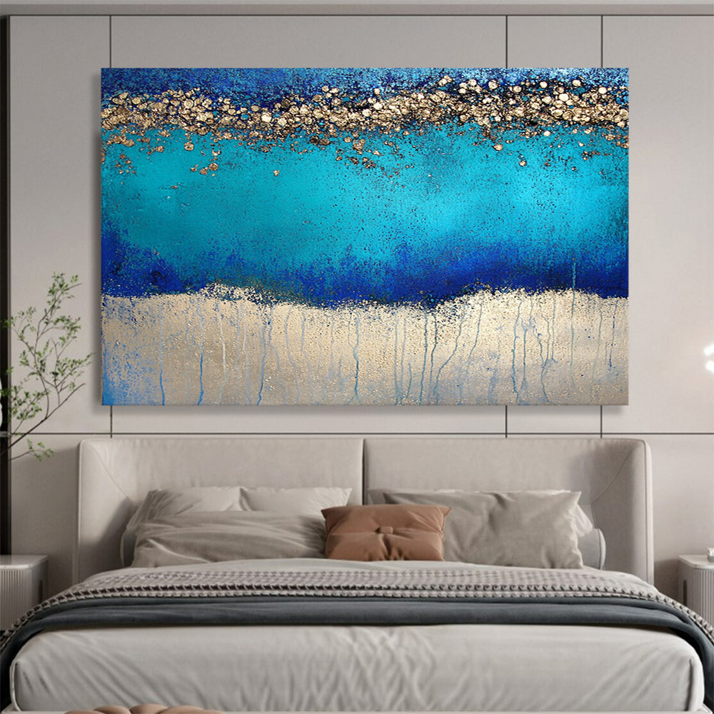 “Blue and Gold Sparkle” - Rich Blues, Shimmering Golds, Textured Abstract Layers - Mixed - Media Painting HB1753