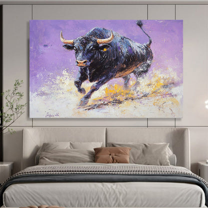 Vibrant Purple - Backed Bull - Dynamic Animal Oil Painting On Canvas HB0466