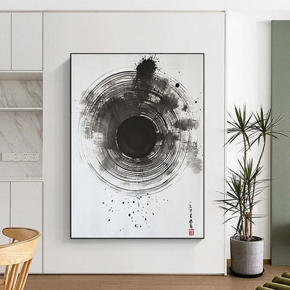 Black Gradient Circular Ink - “Subtle Enso Depth” Painting On Canvas HB234