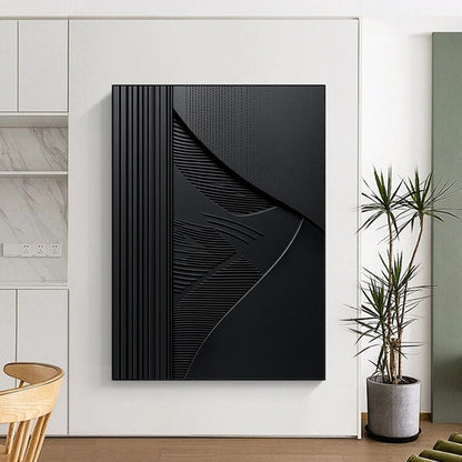 Contemporary abstract art features elegant embossed lines on a black background with balanced dark gray textures for a striking visual impact. DLZ1653