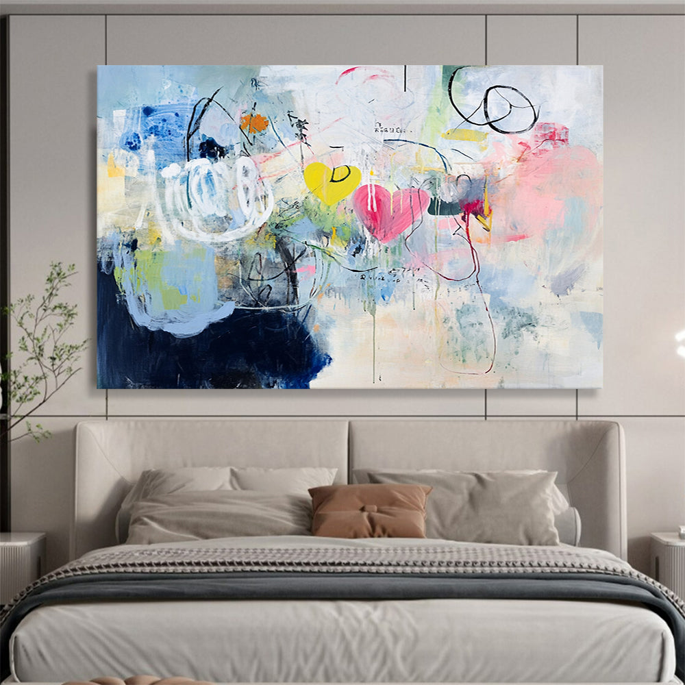 “Abstract Hearts and Shapes in Soft Hues” - Expressive Abstract Painting On Canvas HB0517