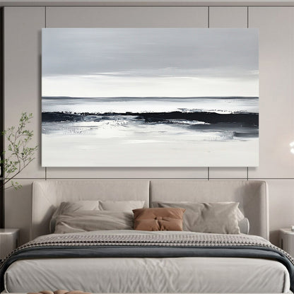 “Monochrome Sea Horizon” - Blacks, Whites, Grays, Sea Landscape - Minimalist Oil Painting HB1588