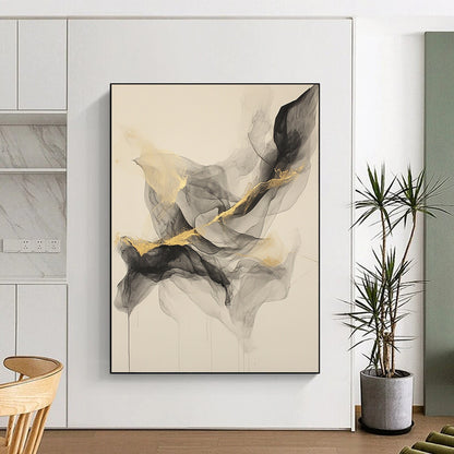 Beige, Gray, Gold, Flowing Shapes "Smoky Allure" Abstract Painting On Canvas HB028