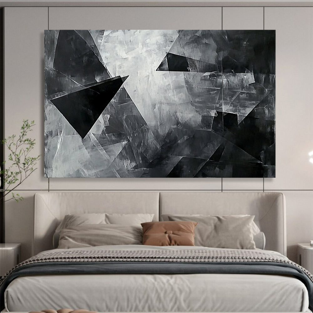 “Black - White Geometric Shapes” - Black, White with Angular Forms - Abstract Acrylic HB1359