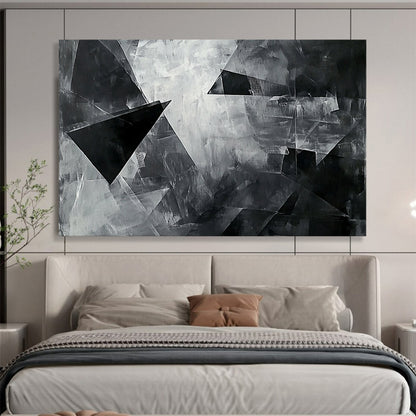 “Black - White Geometric Shapes” - Black, White with Angular Forms - Abstract Acrylic HB1359