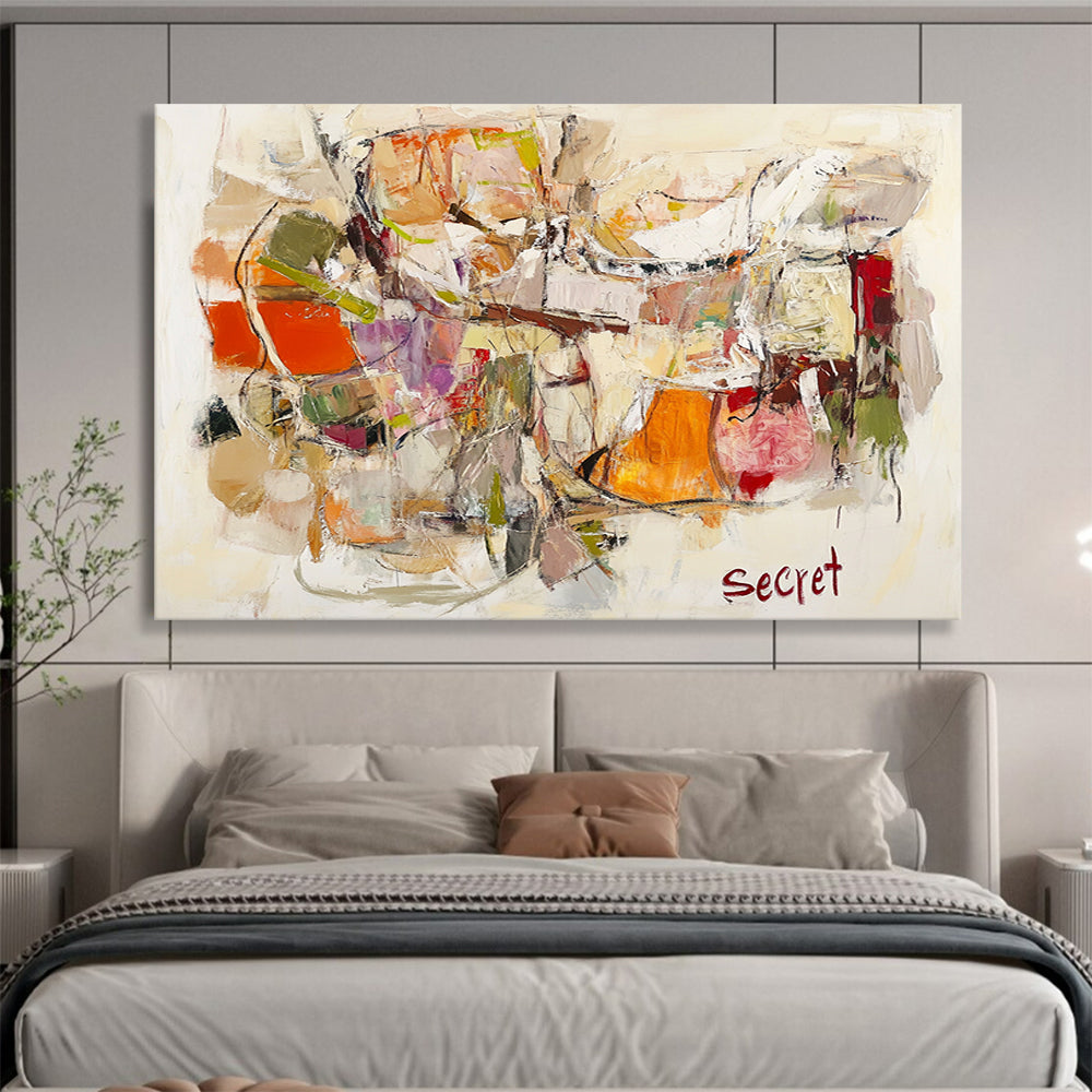 “Abstract Secret” - Multicolor, Mixed Shapes, “Secret” - Expressive Acrylic Painting HB1513