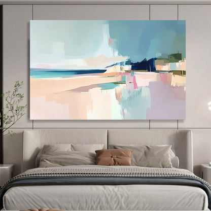 “Pastel Coastal Abstract” - Soft Blue, Pink, Beige, Abstract Beach Scene Painting On Canvas HB0980