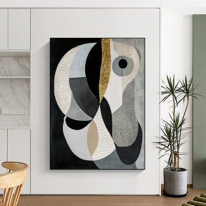 Black, Gray, Beige & Gold Geometric Shapes - “Gilded Modern Geometry” Painting On Canvas HB211