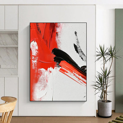 Contemporary abstract painting featuring vibrant red and white strokes on canvas with intricate details reminiscent of traditional ink techniques. DLZ0787