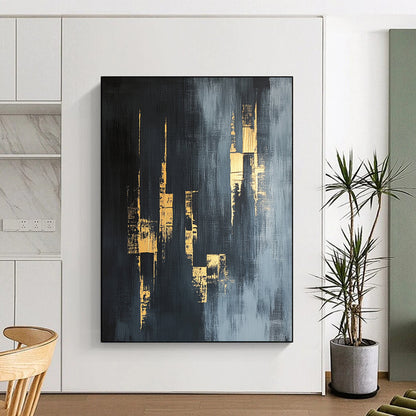 Gray, Gold, Urban Silhouettes "Gilded Cityscape Shadows" Abstract Urban Painting On Canvas HB169