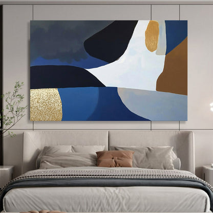 “Blue - Black - Gold Geometric Abstract” - Modernist Painting On Canvas HB0514