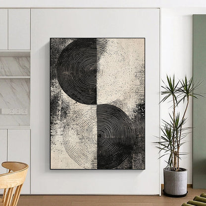 Black and White Split Circles "Dual Rhythm" Painting On Canvas HB253