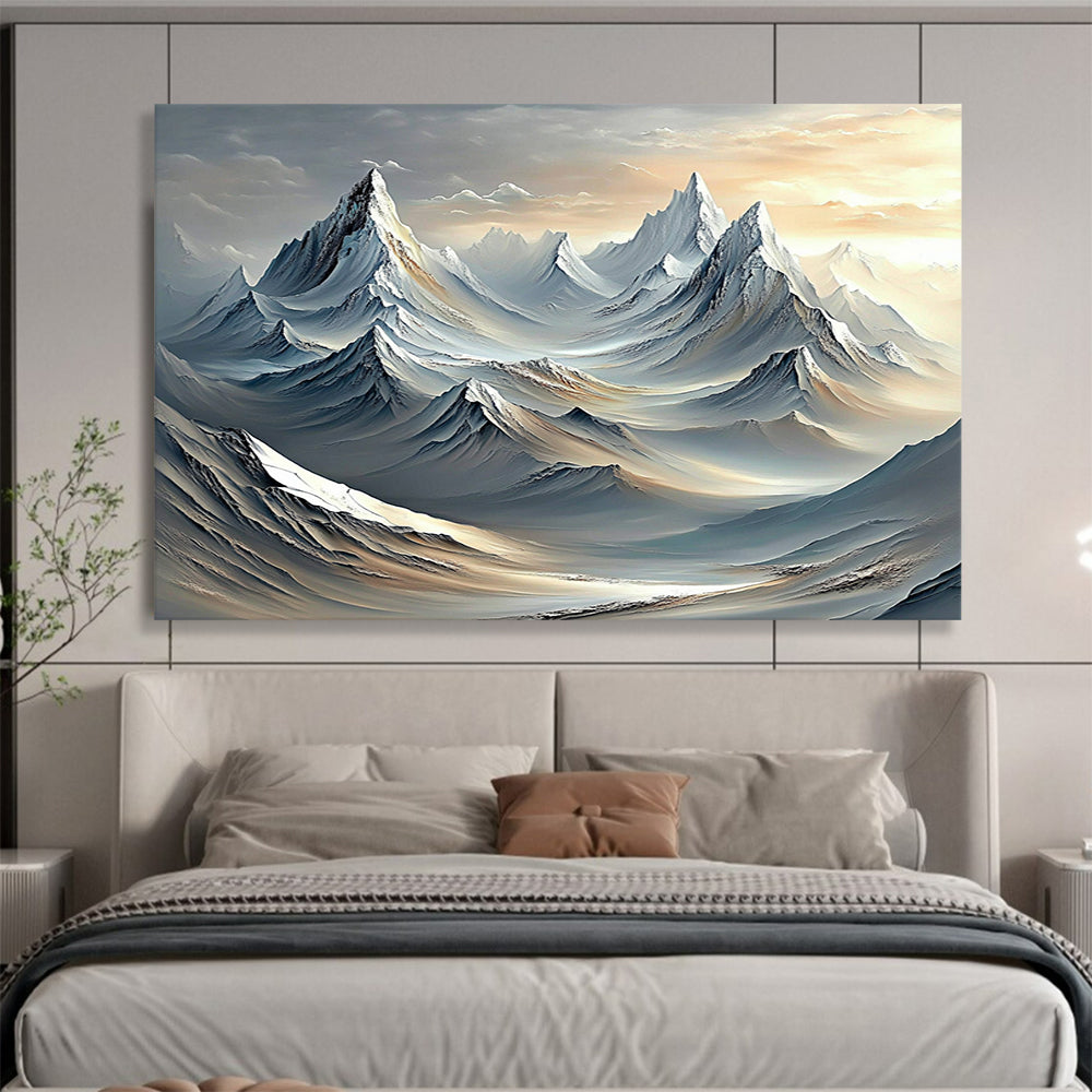 “Fantasy Mountain Range” - Gray, White, Fantasy Mountain Digital Art HB0721