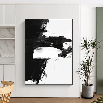 Black and White Abstract Blocks "Geometric Contrast" Painting On Canvas HB312