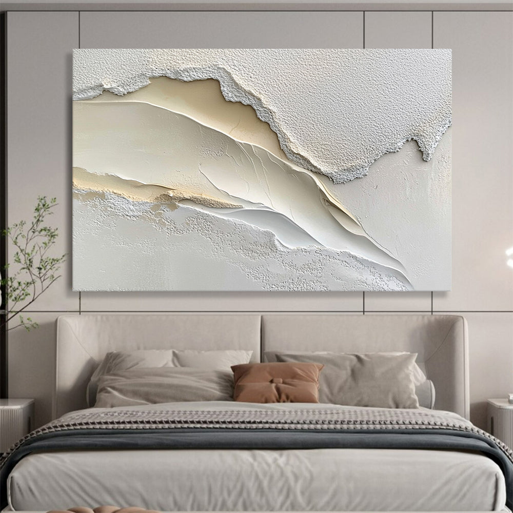 “3D White - Beige Textured Landscape” - Abstract Sculptural Painting HB0528